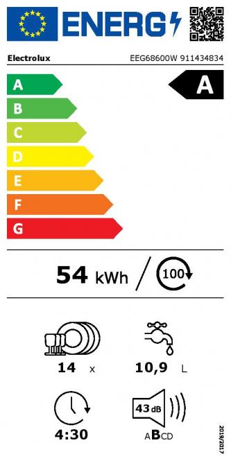 Electrolux EEG68600W 60 cm laiune sisseehitatud nõudepesumasin